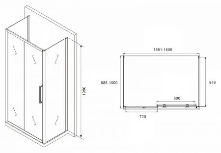 Душевое ограждение Abber трехстенное AG30160H-S100-S100, 1000х1950 мм купить,NaN