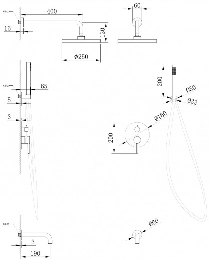 Душевая система Abber Wasser Kreis AF8117B черный матовый