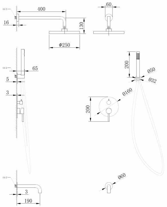 Душевая система Abber Wasser Kreis AF8117NG графит купить,364400