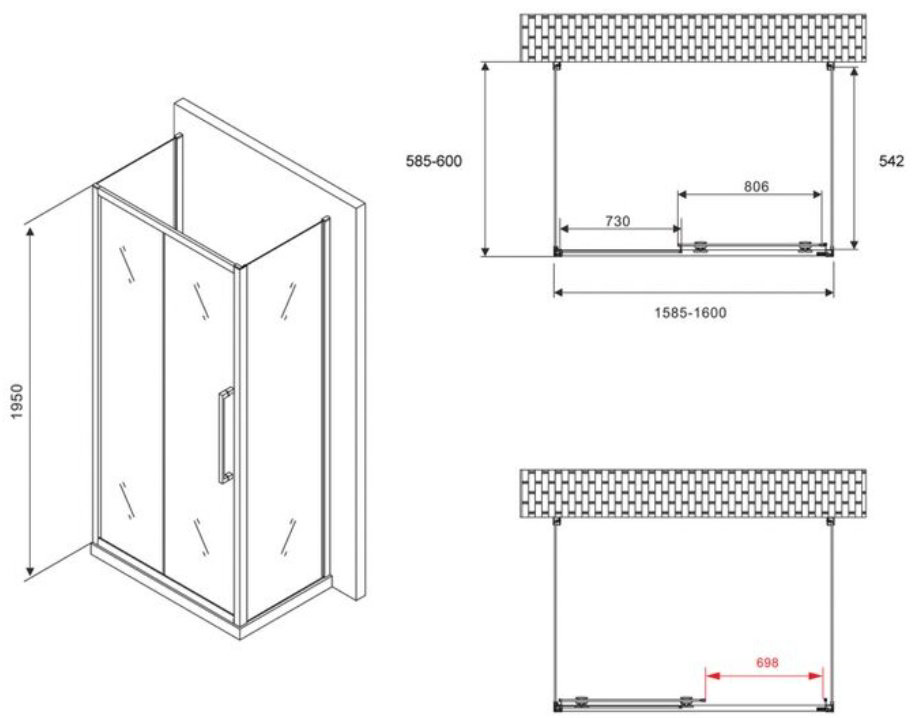 Душевое ограждение Abber трехстенное AG30160H-S60-S60, 600х1950 мм купить,NaN