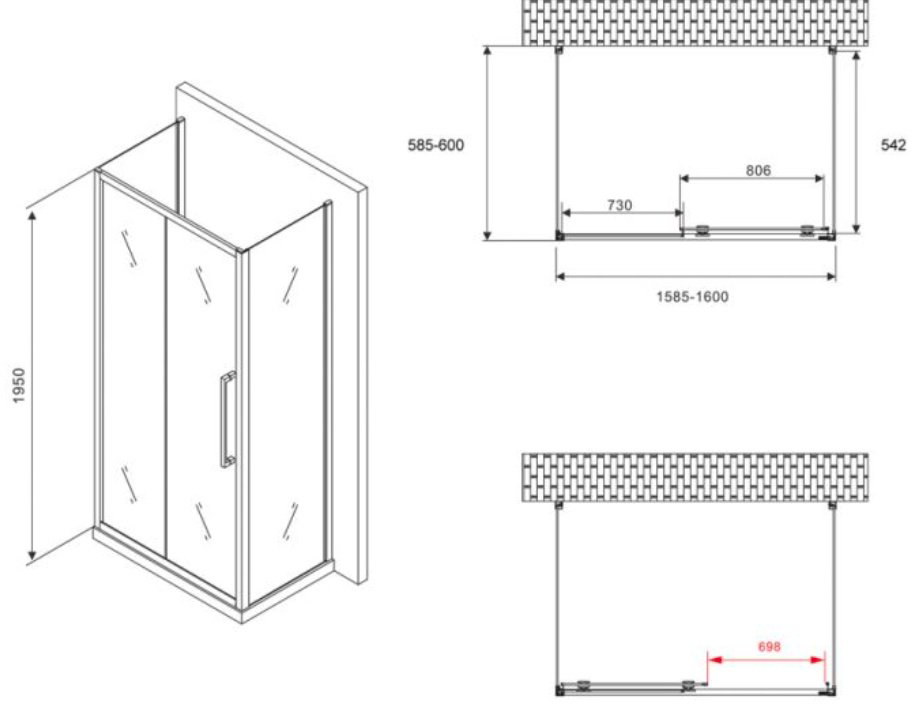 Душевое ограждение Abber трехстенное AG30160MH-S60M-S60M, 600х1950 мм купить,NaN