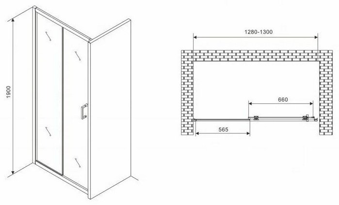 Душевое ограждение Abber одностенное AG301305, 1300х1900 мм - ForteMarket Душевое ограждение Abber одностенное AG301305, 1300х1900 мм купить,0