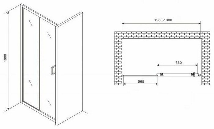 Душевое ограждение Abber одностенное AG301305, 1300х1900 мм