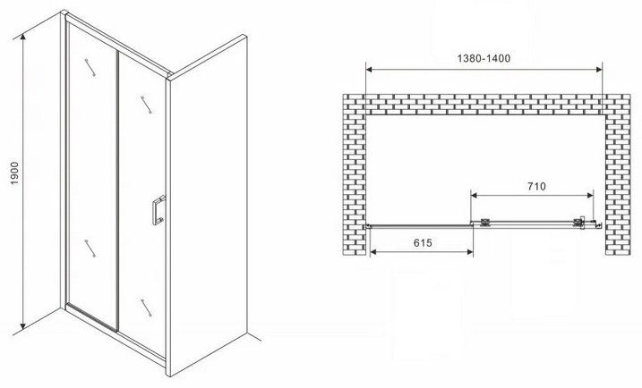 Душевое ограждение Abber одностенное AG301405, 1400х600х1900 мм