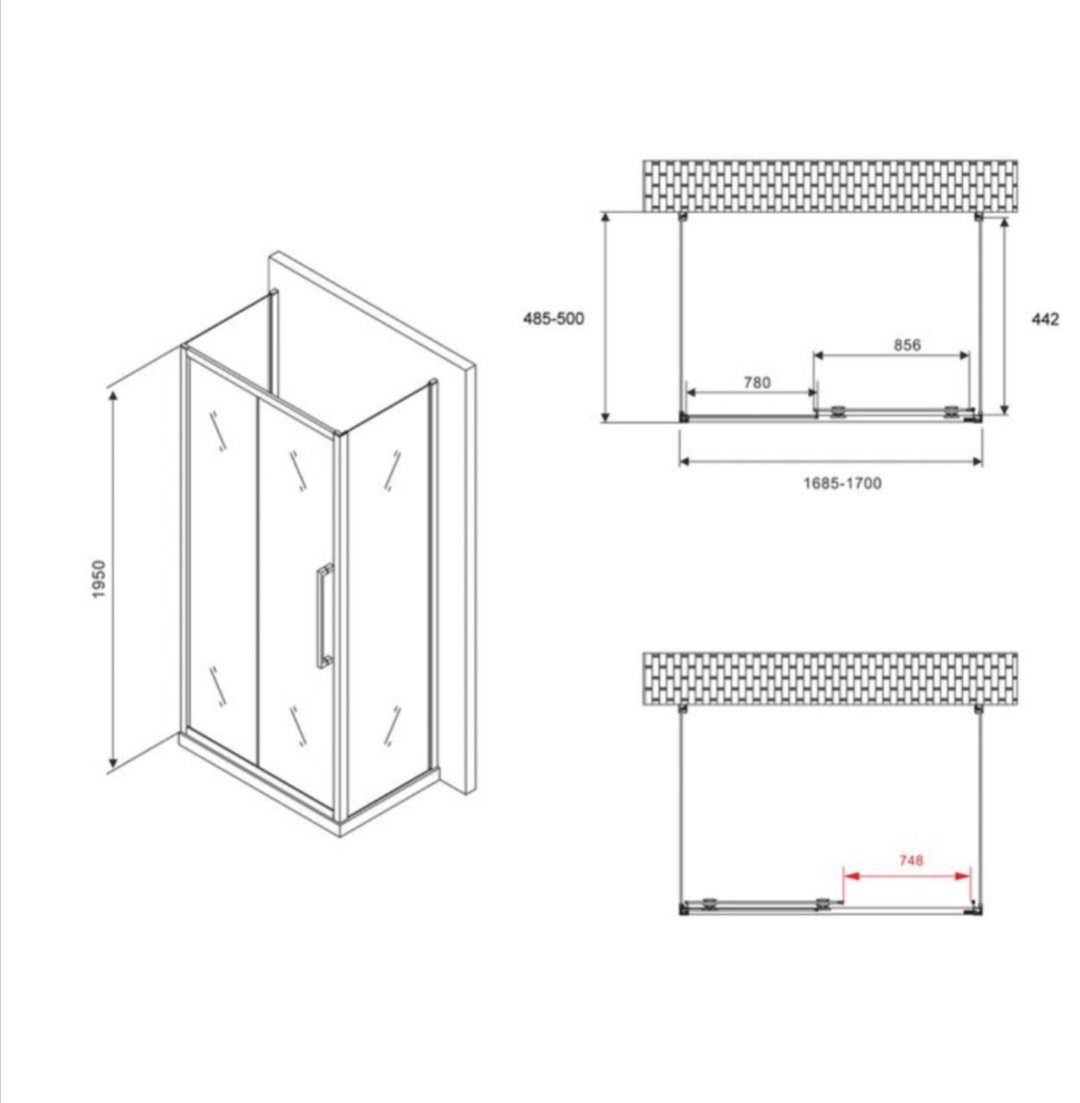 Душевое ограждение Abber трехстенное AG30170BH-S50B-S50B, 500х1950 мм купить,NaN