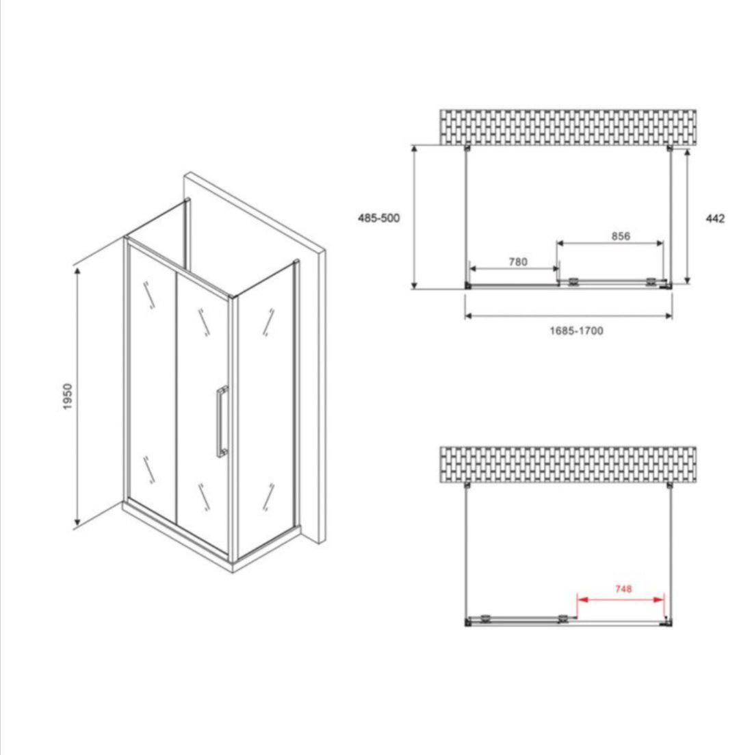 Душевое ограждение Abber трехстенное AG30170BH-S50B-S50B, 500х1950 мм купить,NaN