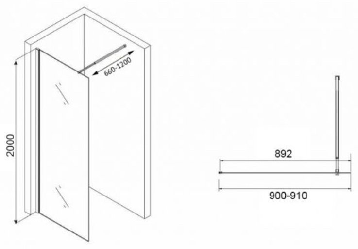 Душевое ограждение Abber одностенное AG61091R8, 900х2000 мм купить,NaN