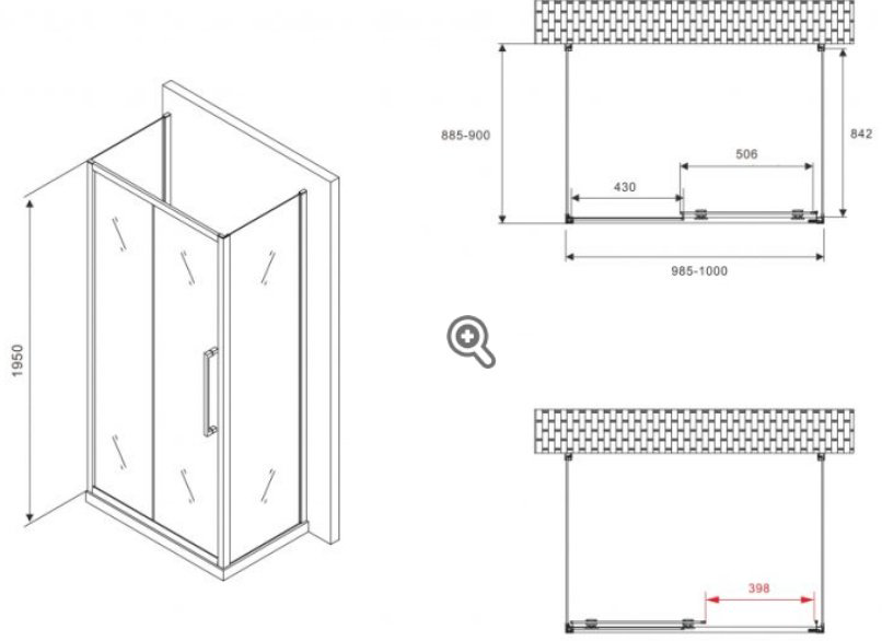 Душевое ограждение Abber трехстенное AG30100H-S90-S90, 900х1950 мм купить,NaN