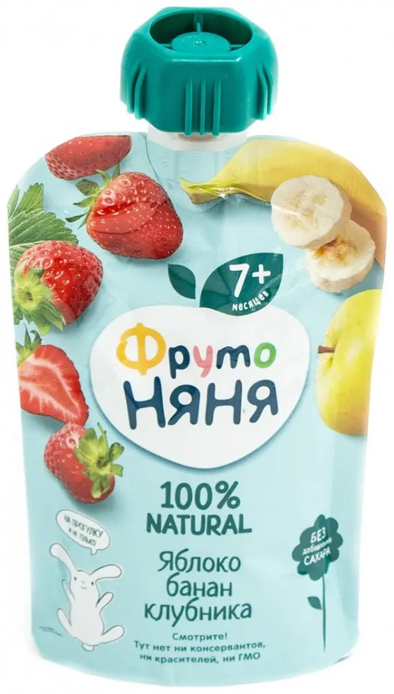 Детское пюре ФрутоНяня клубника, яблоко, банан 90 г, с 7 месяцев