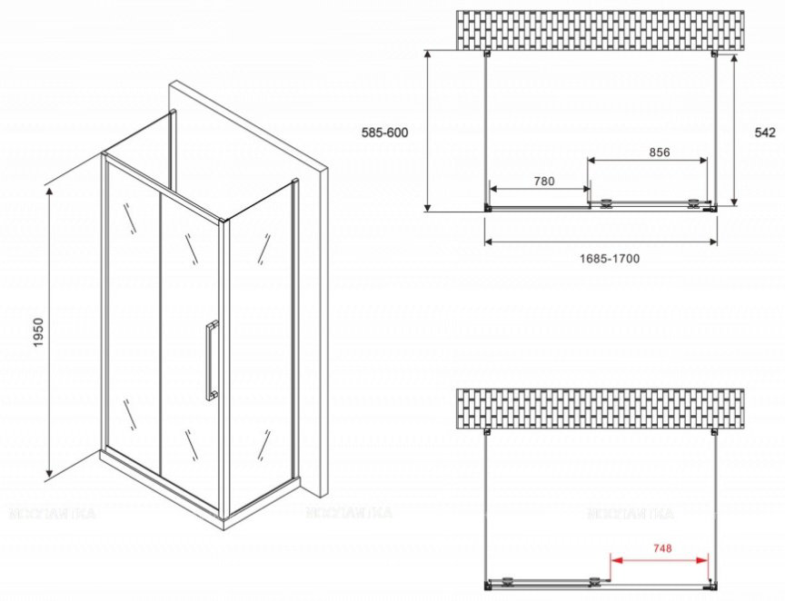 Душевое ограждение Abber трехстенное AG30170H-S60-S60, 600х1950 мм купить,NaN