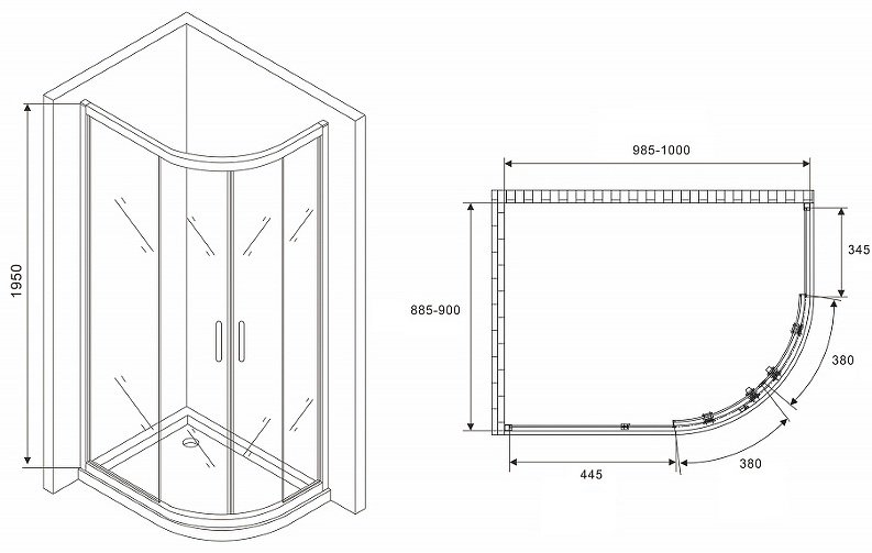 Душевое ограждение Abber двухстенное Schwarzer Diamant AG01190B
