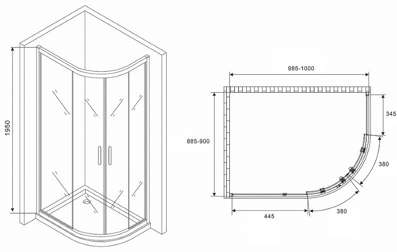 Душевое ограждение Abber двухстенное Schwarzer Diamant AG01190B купить,NaN
