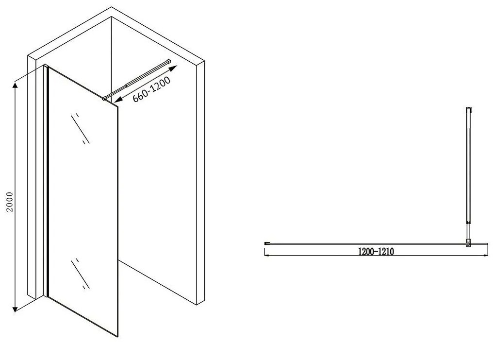 Душевое ограждение Abber одностенное Immer Offen AG61120 , 1х100х200 мм