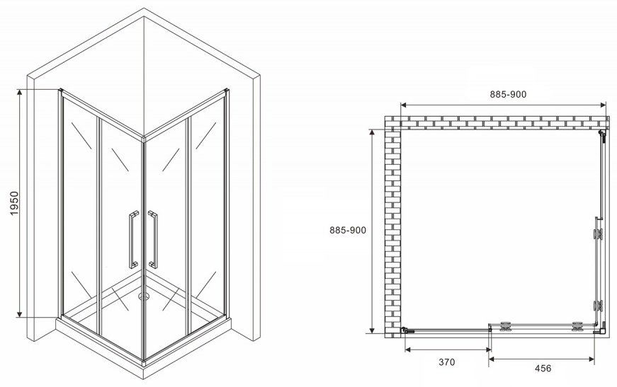 Душевое ограждение Abber двухстенное Schwarzer Diamant AG02090H купить,NaN