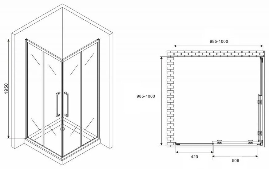 Душевое ограждение Abber двухстенное Schwarzer Diamant AG02100H, 100х100х195 мм купить,0