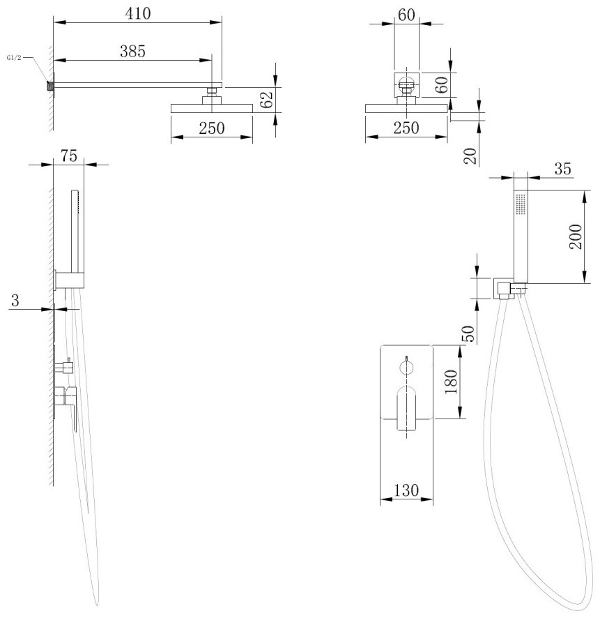 Душевая система Abber Weiss Insel AF8018B черный матовый