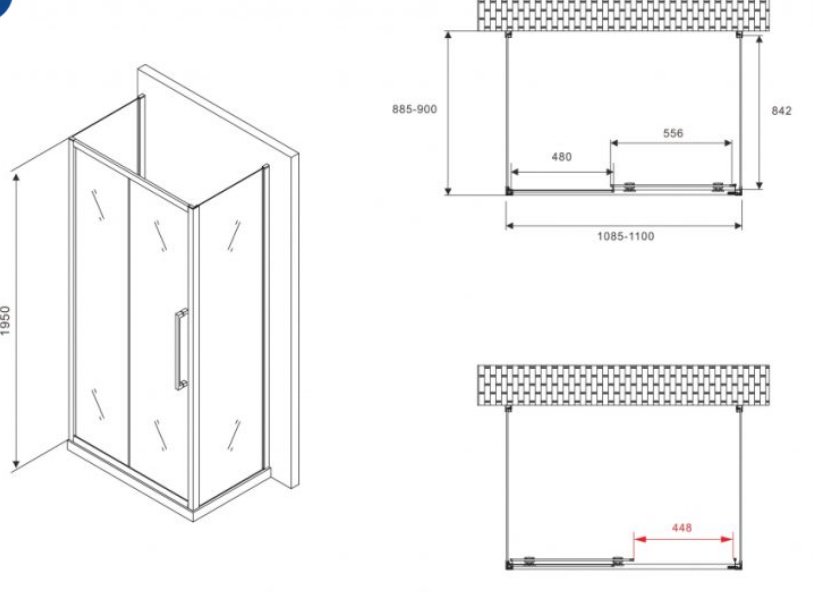 Душевое ограждение Abber трехстенное AG30110BH-S90B-S90B, 900х1950 мм - ForteMarket Душевое ограждение Abber трехстенное AG30110BH-S90B-S90B, 900х1950 мм купить,0