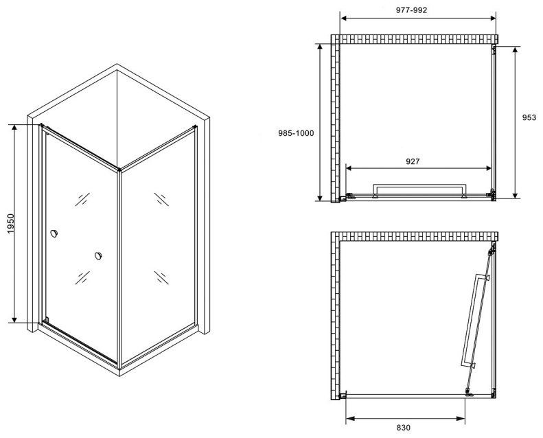 Душевое ограждение Abber двухстенное Schwarzer Diamant AG0A100, 1000х1950 мм купить,0