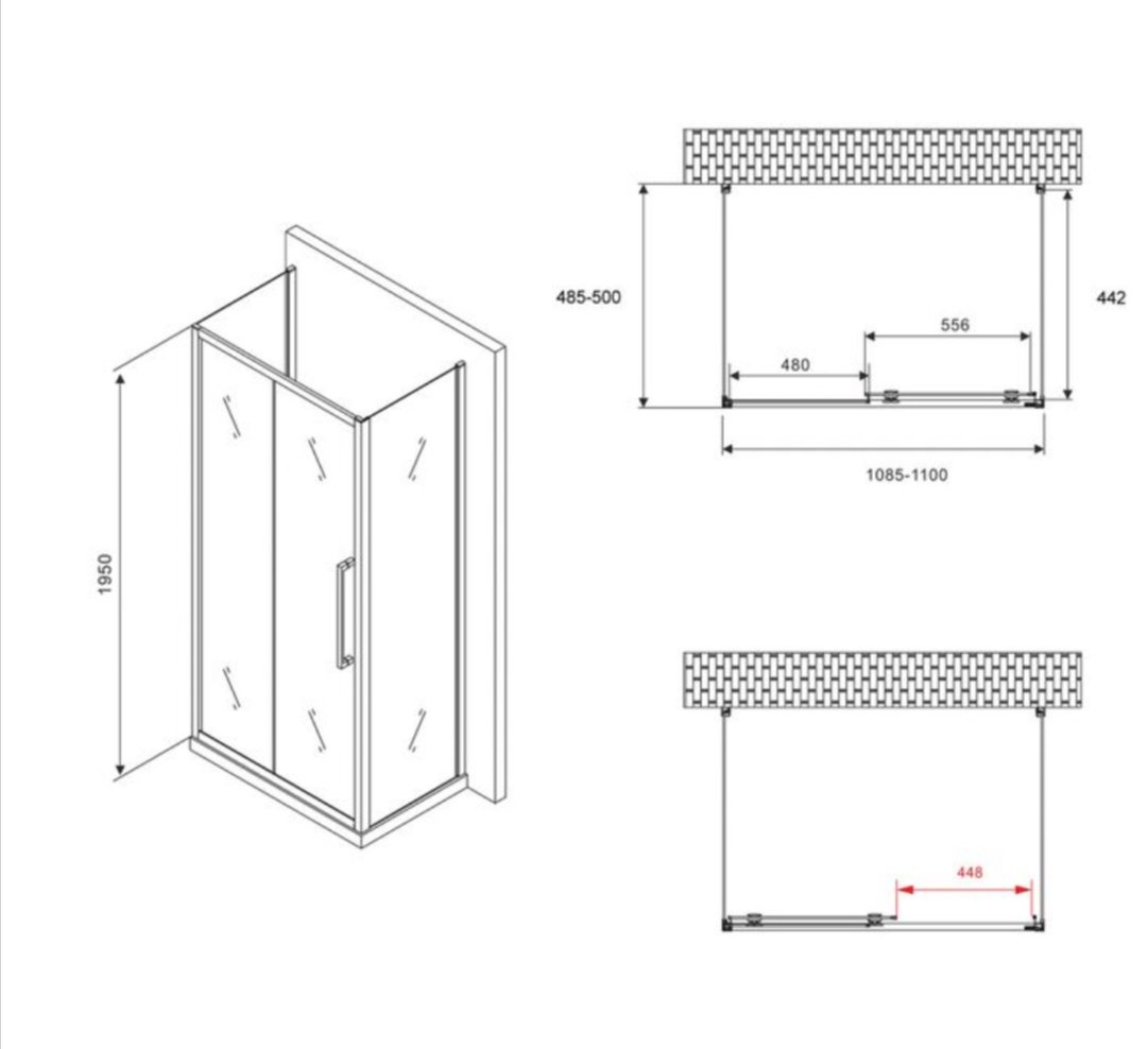Душевое ограждение Abber трехстенное AG30110H-S50-S50, 1100х1950 мм купить,NaN