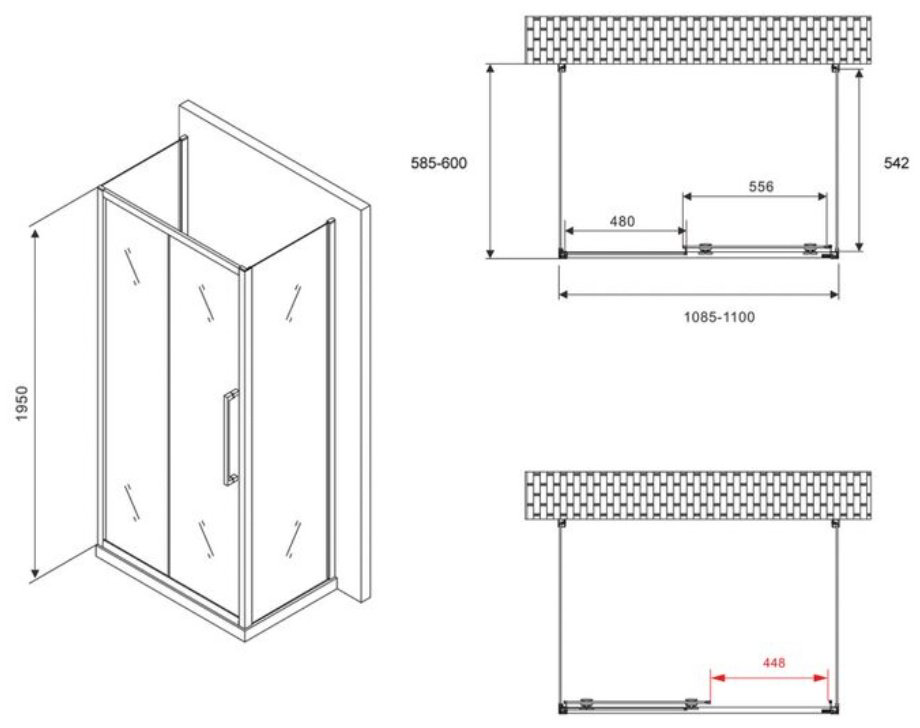 Душевое ограждение Abber трехстенное AG30110H-S60-S60, 600х1950 мм купить,NaN