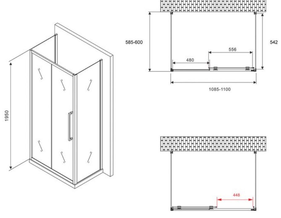 Душевое ограждение Abber трехстенное AG30110MH-S60M-S60M, 600х1950 мм купить,NaN