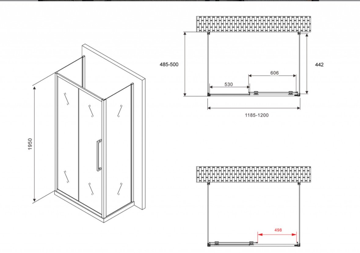 Душевое ограждение Abber трехстенное AG30120BH-S50B-S50B, 1200х1950 мм - ForteMarket Душевое ограждение Abber трехстенное AG30120BH-S50B-S50B, 1200х1950 мм купить,0