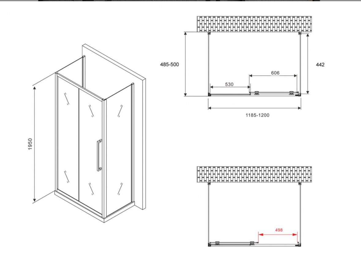 Душевое ограждение Abber трехстенное AG30120BH-S50B-S50B, 1200х1950 мм купить,NaN