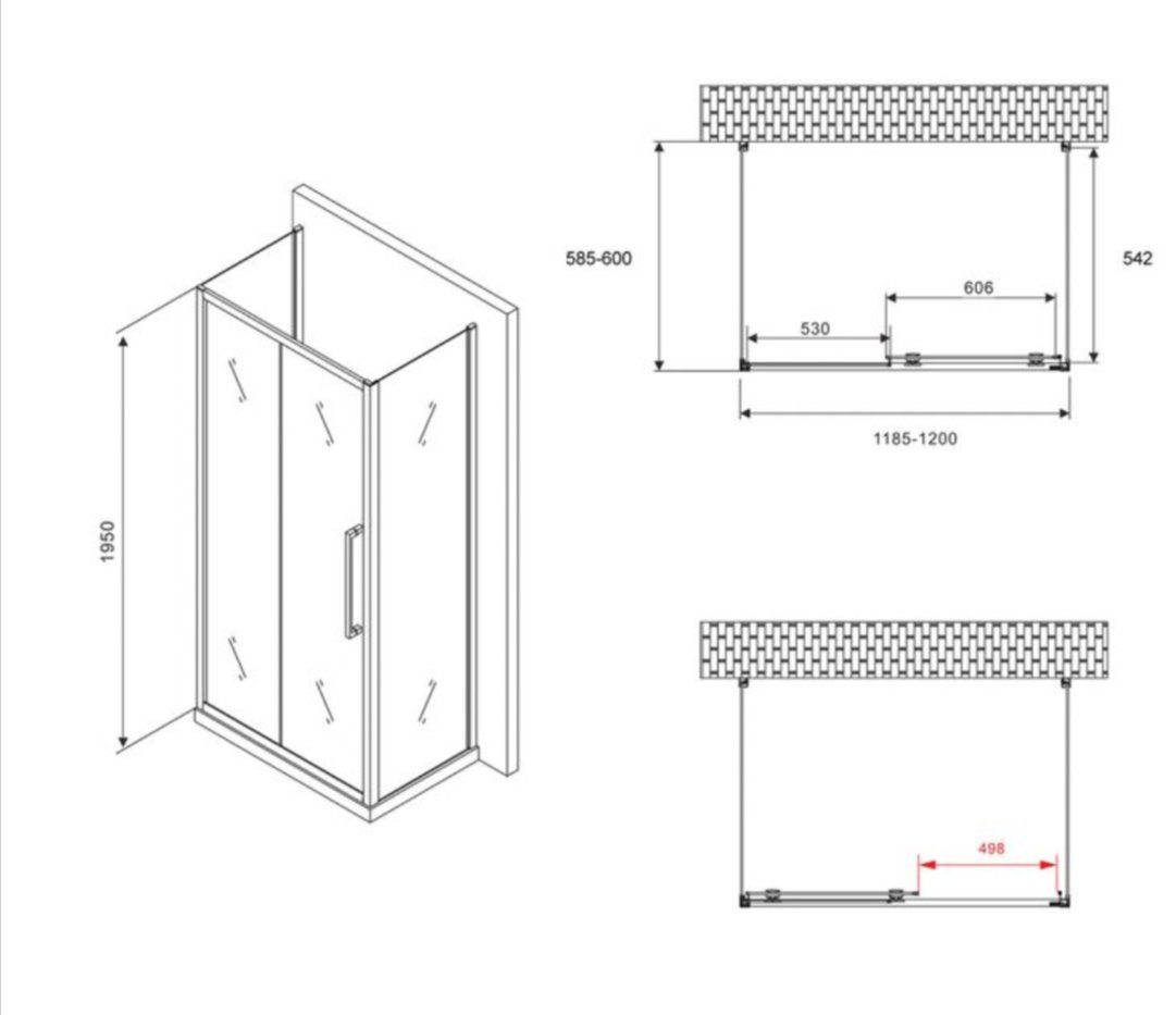 Душевое ограждение Abber трехстенное AG30120BH-S60B-S60B, 1200х1950 мм купить,NaN