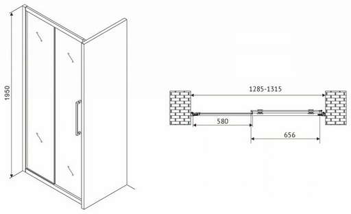 Душевое ограждение Abber одностенное Schwarzer Diamant AG30130H, 1315х1300х1950 мм