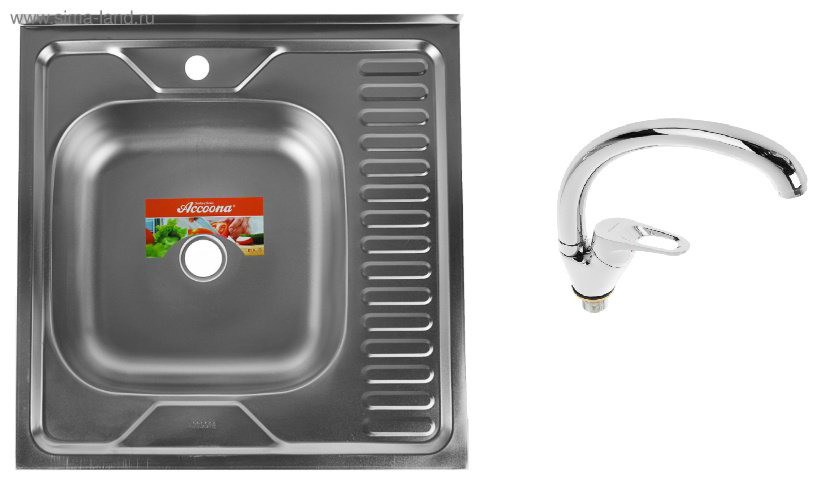 Кухонная мойка Accoona AD6060-4L+A4030 накладная 60х60х16 см, нержавеющая сталь, тон алюминиум купить,NaN