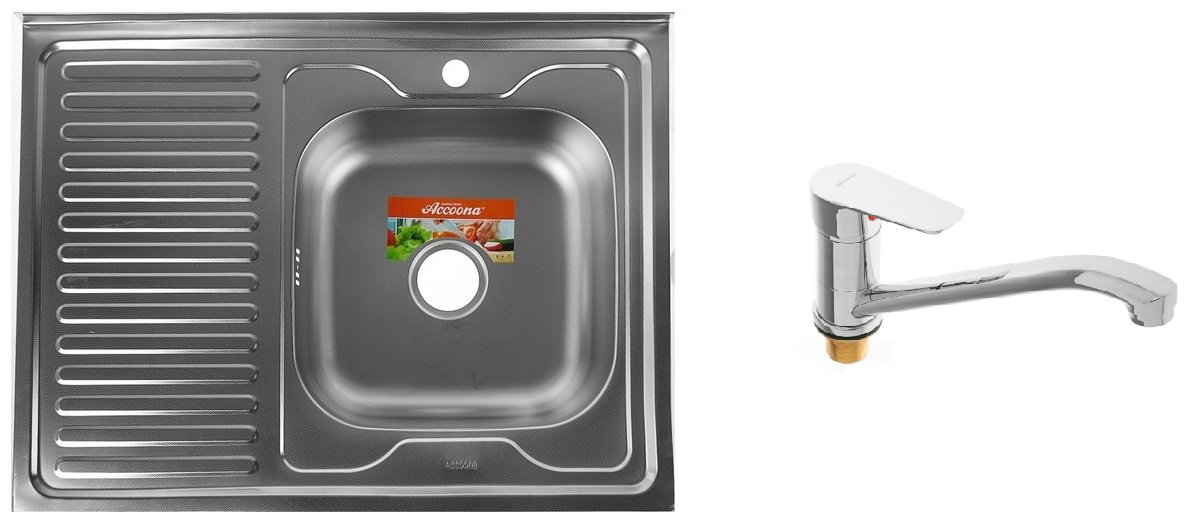 Кухонная мойка Accoona AB6080-R&#43;4165А накладная 80х60х16.5 см, нержавеющая сталь, тон алюминиум
