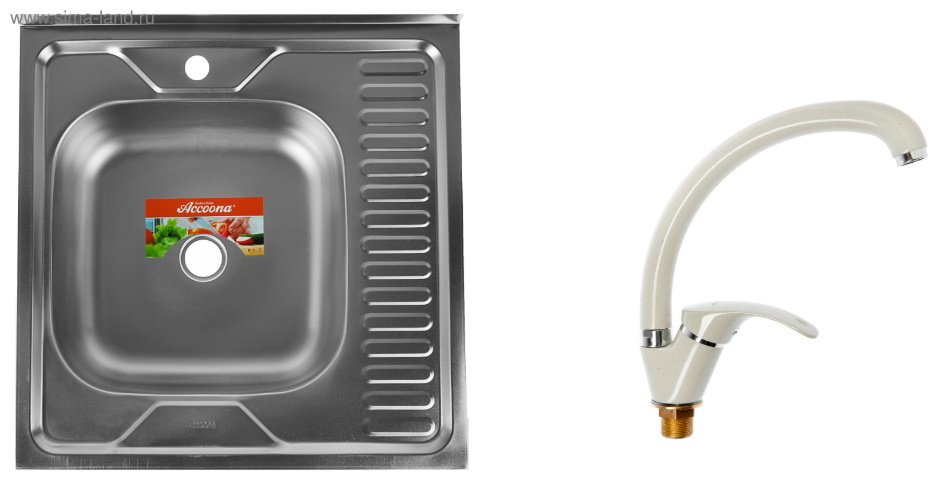 Кухонная мойка Accoona AD6060-4L+A4053E накладная 60х60х16 см, нержавеющая сталь, тон алюминиум купить,NaN
