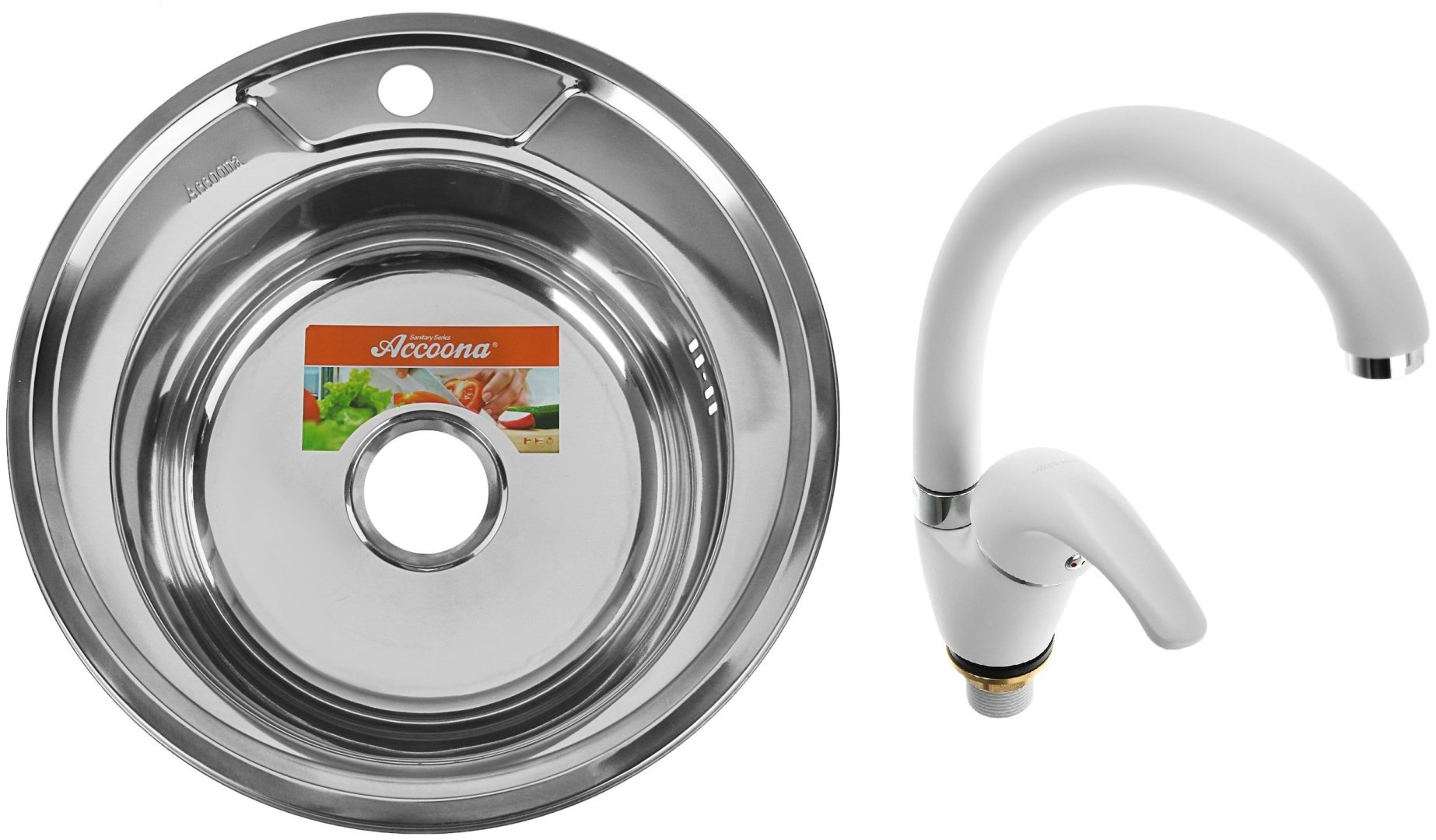 Кухонная мойка Accoona AB4949&#43;84043АG врезная 49х49х16.5 см, нержавеющая сталь, тон алюминиум