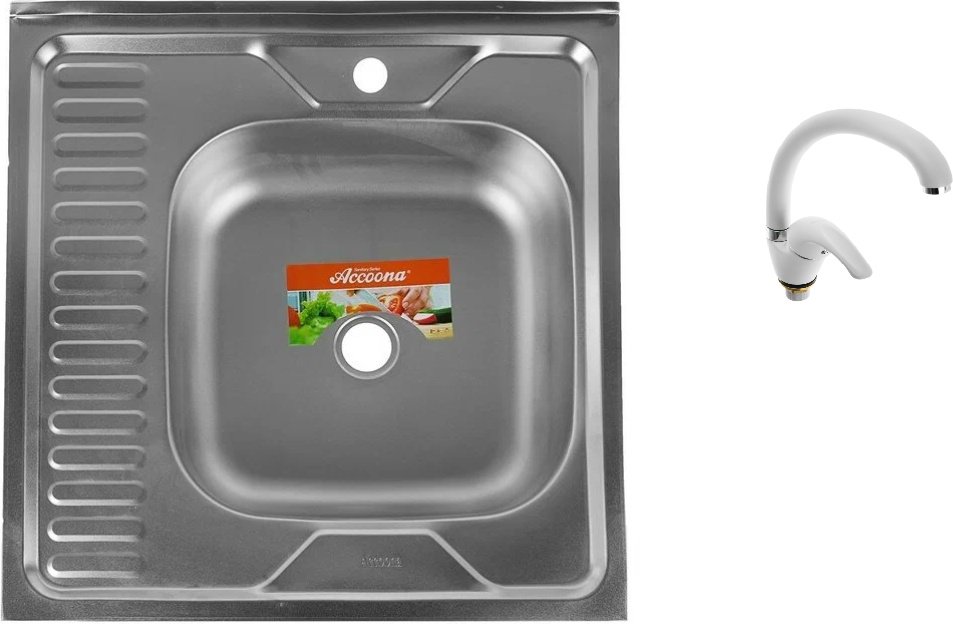 Кухонная мойка Accoona Мойка Accoona AD6060-4R накладная 60х60х16 см, нержавеющая сталь, тон алюминиум