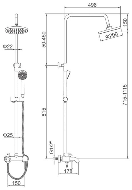 Душевая стойка Accoona A8390A хром купить,NaN