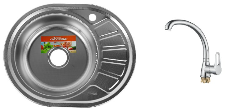Кухонная мойка Accoona AC4557-L+40110А врезная 57х45х16.5 см, нержавеющая сталь, тон алюминиум купить,NaN