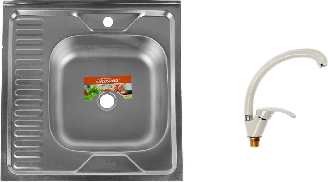 Кухонная мойка Accoona AD6060-4R+A4053E накладная 60х60х16 см, нержавеющая сталь, тон алюминиум купить,NaN