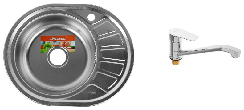 Кухонная мойка Accoona AC4557-L&#43;4165А врезная 57х45х16.5 см, нержавеющая сталь, тон алюминиум