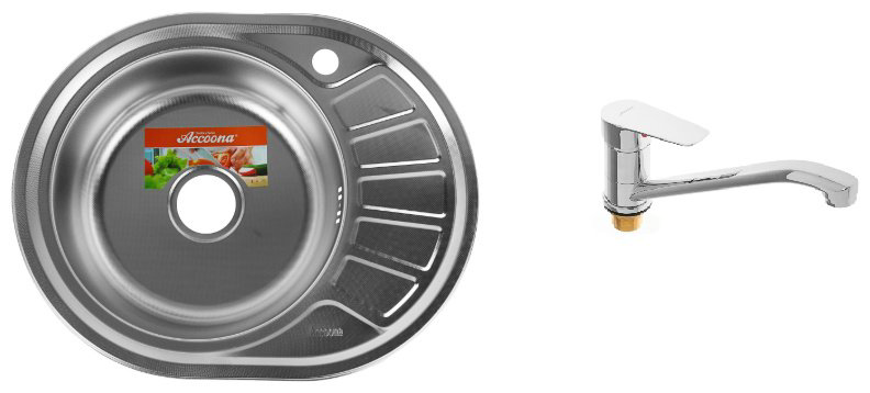 Кухонная мойка Accoona AC4557-L+4165А врезная 57х45х16.5 см, нержавеющая сталь, тон алюминиум купить,NaN