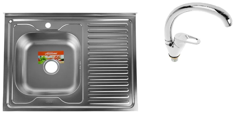 Кухонная мойка Accoona AD6080-4L накладная 80х60х17 см, нержавеющая сталь, тон алюминиум
