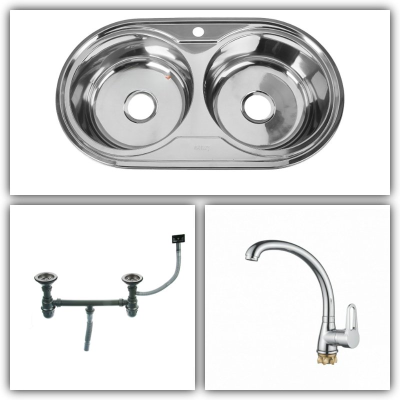 Кухонная мойка Accoona AB4479B + Loffrey LF8411 врезная 79х44х16.5 см, нержавеющая сталь, тон серебристый купить,NaN