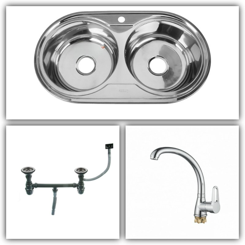 Кухонная мойка Accoona AB4479B + Loffrey LF8411 врезная 79х44х16.5 см, нержавеющая сталь, тон серебристый купить,NaN