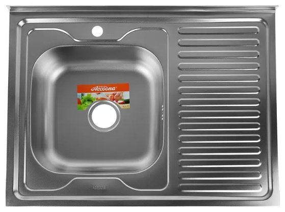 Кухонная мойка Accoona AD6080-4L&#43;40110А накладная 80х60х16.5 см, нержавеющая сталь, тон алюминиум купить,0