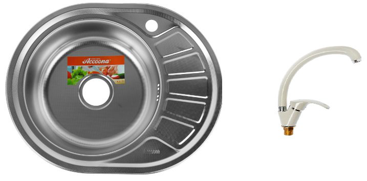 Кухонная мойка Accoona AC4557-L+A4053E врезная 57х45х16.5 см, нержавеющая сталь, тон алюминиум купить,NaN