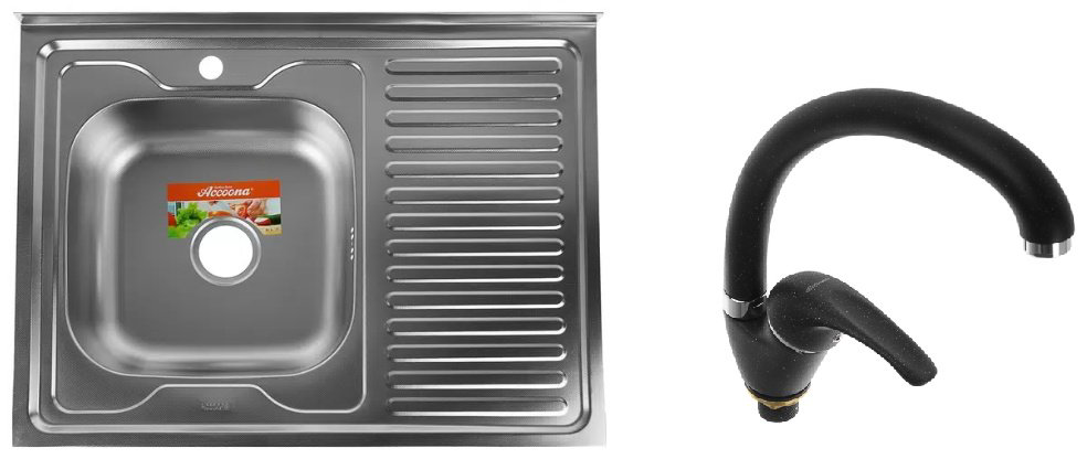 Кухонная мойка Accoona AD6080-4L+84043АF накладная 80х60х16.5 см, нержавеющая сталь, тон алюминиум купить,NaN