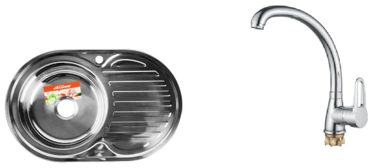 Кухонная мойка Accoona AB5077-L+40110А врезная 77х50х16.5 см, нержавеющая сталь, тон алюминиум купить,NaN
