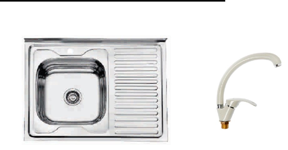 Кухонная мойка Accoona AD6080-4L&#43;A4053E накладная 80х60х17 см, нержавеющая сталь, тон алюминиум