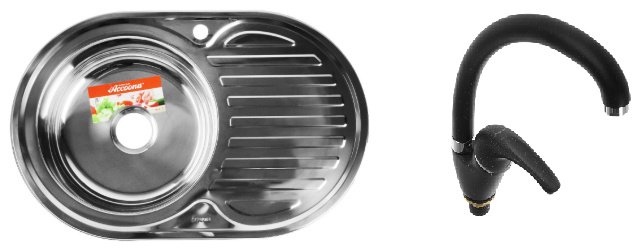 Кухонная мойка Accoona AB5077-L&#43;84043АF врезная 77х55х16.5 см, нержавеющая сталь, тон алюминиум