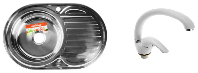 Кухонная мойка Accoona AB5077-L&#43;84043АG врезная 77х55х16.5 см, нержавеющая сталь, тон алюминиум