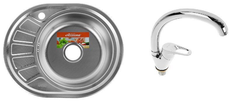 Кухонная мойка Accoona AC4557-R&#43;4050А врезная 57х45х16.5 см, нержавеющая сталь, тон алюминиум